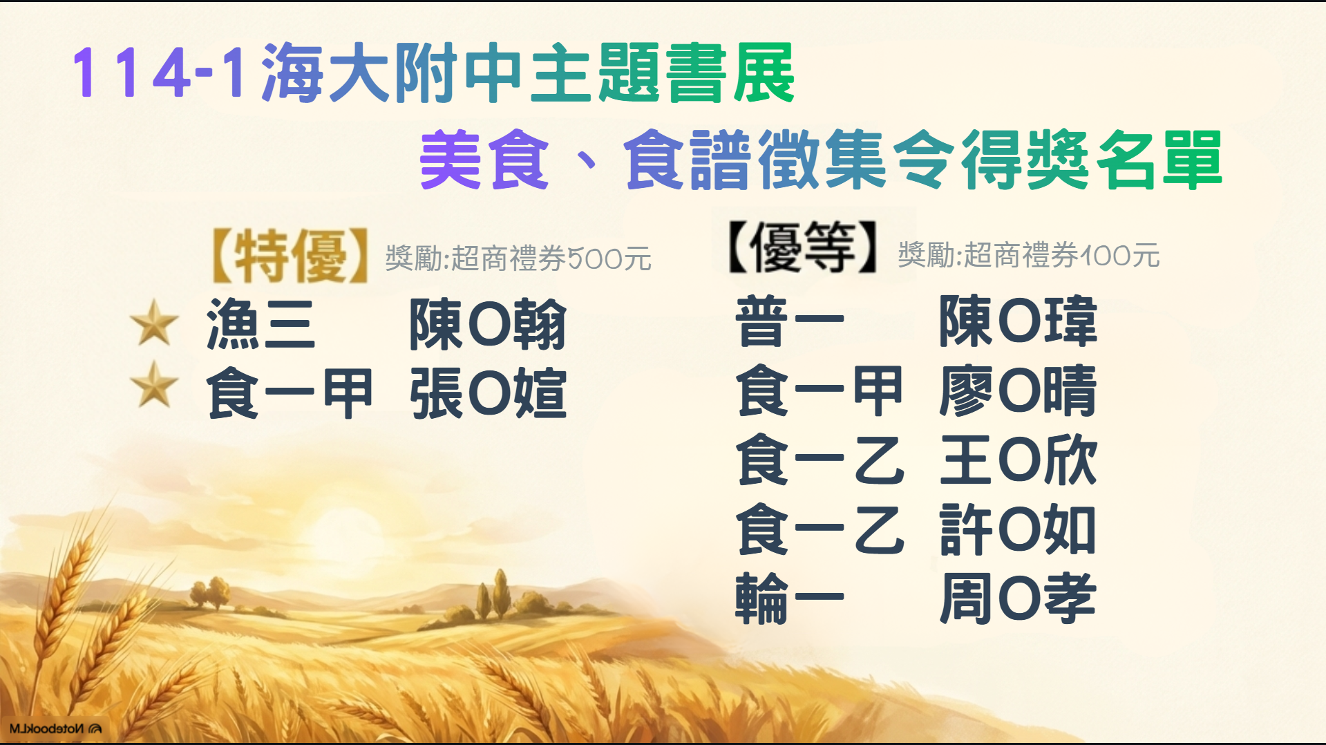 另開視窗顯示114-1主題書展:美食、食譜徵集令得獎名單圖