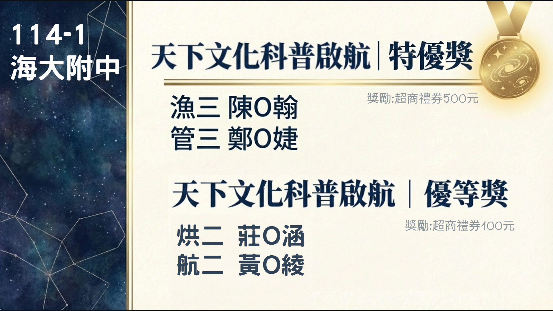另開視窗顯示114-1天下文化科普啟航閱讀心得獲獎名單圖