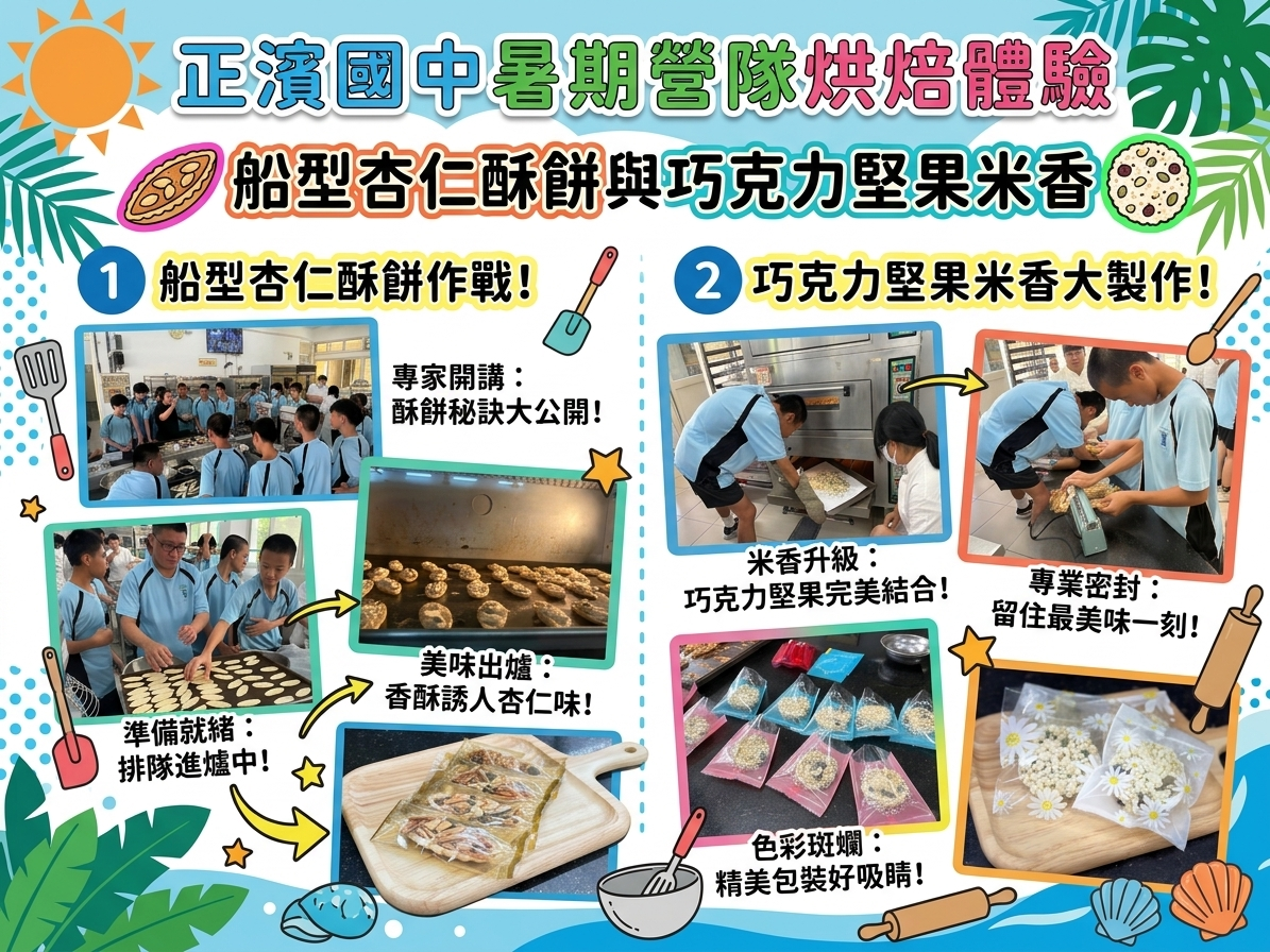 另開視窗顯示1150715正濱國中暑期烘焙體驗-船型杏仁酥餅與巧克力堅果米香圖